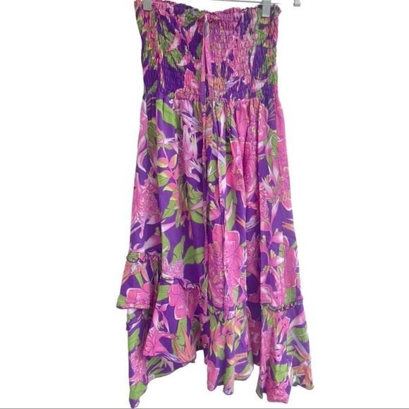 Rainbow Jo Strapless Mini Dress - Size S Tropical Beach Hawaiian Vintage - Picture 1 of 12